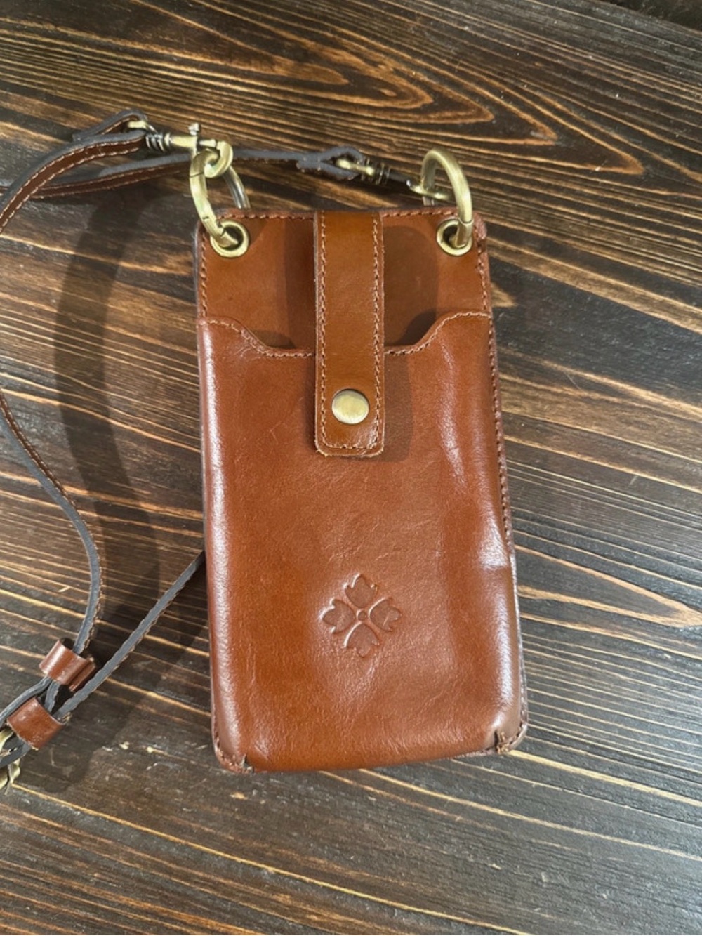 Patricia Nash Cognac Brown Leather Crossbody Phone Pouch